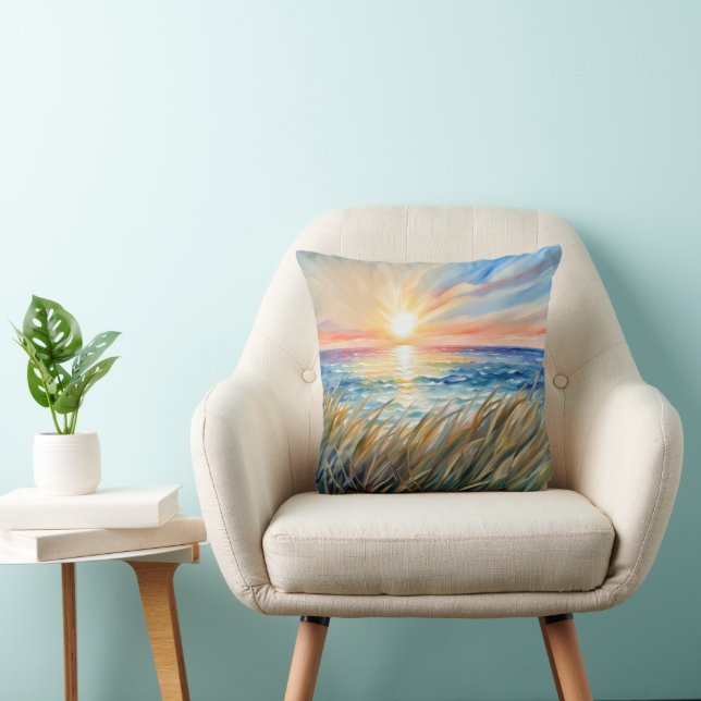 Watercolor Sunrise With Beach Grass Cushion (Chair)