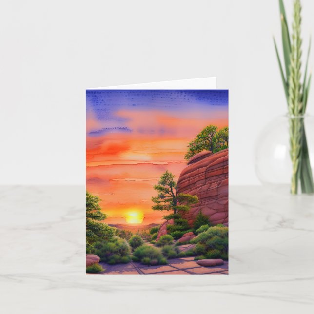 Watercolor Sunset and red rocks customisable Card (Front)