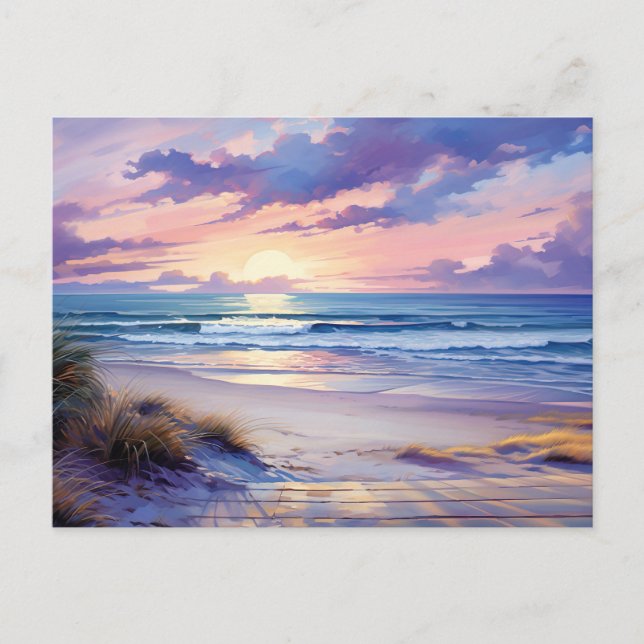 Watercolor Sunset Beach Coastal Art Postcard  (Front)