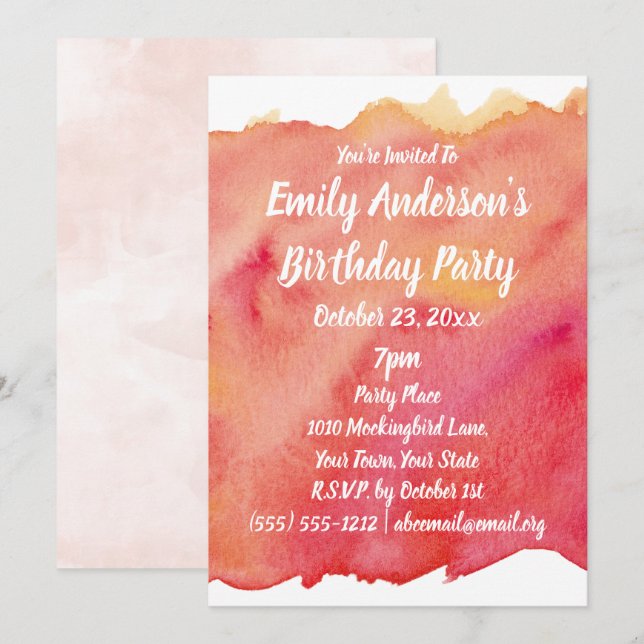 Watercolor Sunset Birthday party Invitation (Front/Back)