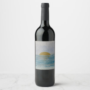 Watercolor Sunset Custom Beverage Blue Wine Label