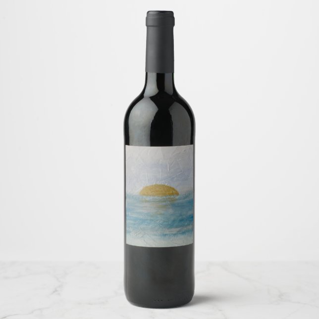 Watercolor Sunset Custom Beverage Blue Wine Label (Front)