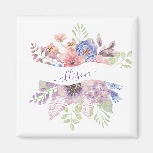 Watercolor sunset floral personalised  magnet (Front)