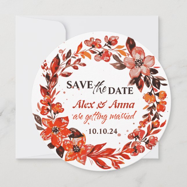 Watercolor Sunset  Flowers Save the Date Card (Front)