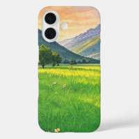 Watercolor Sunset Mountain Landscape
