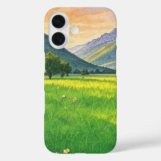 Watercolor Sunset Mountain Landscape iPhone 16 Case