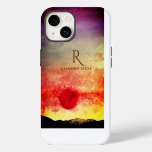 Watercolor Sunset Mountains Monogrammed iPhone 14 Case