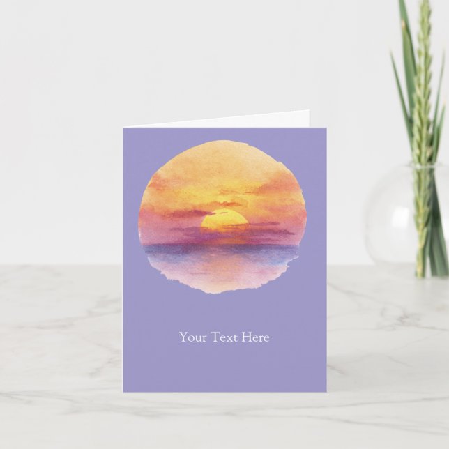 Watercolor Sunset Ocean Horizon Aesthetic Round St Card (Front)