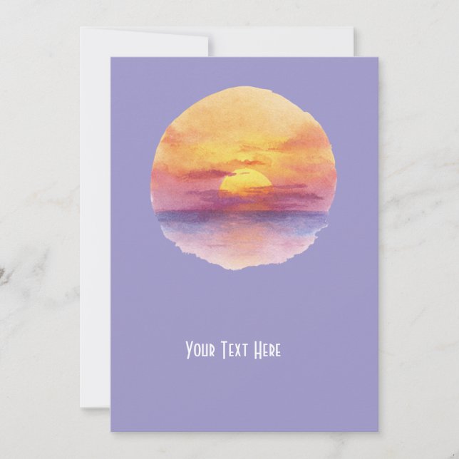 Watercolor Sunset Ocean Horizon Aesthetic Round St Invitation (Front)