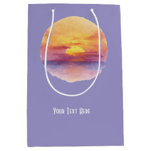 Watercolor Sunset Ocean Horizon Aesthetic Round St Medium Gift Bag