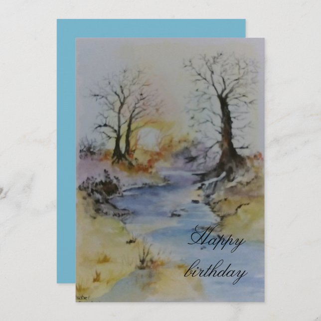 Watercolor sunset on river and landscape (Front/Back)