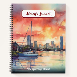 Watercolor sunset over Miami from Biscayne Bay Notebook