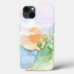 Watercolor Sunset over Mountains & Trees iPhone 13 Case