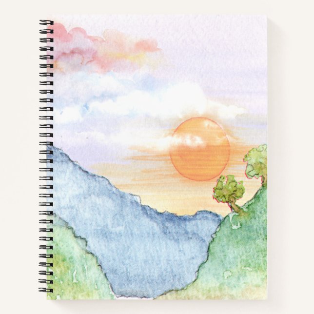 Watercolor Sunset over Mountains & Trees  Notebook (Front)