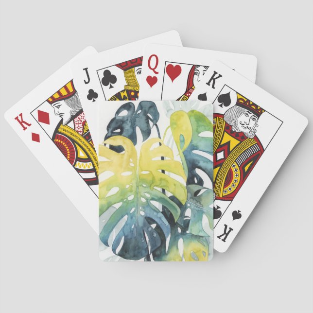Watercolor Sunset Palm Tree Leaves Playing Cards (Back)