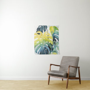 Watercolor Sunset Palm Tree Leaves Tapestry
