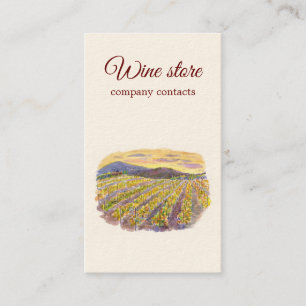 Watercolor Sunset Vineyard Wine Shop Branding Business Card