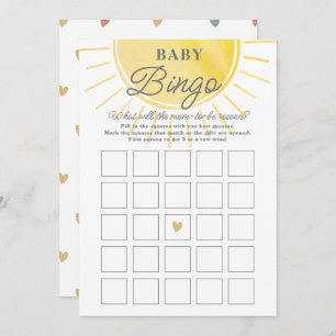 Watercolor Sunshine Baby Shower Baby Bingo Card