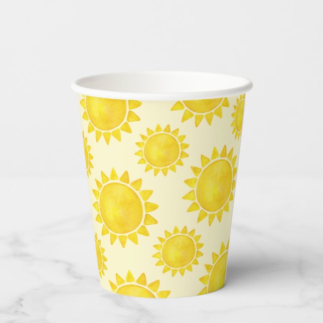 Watercolor Sunshine Birthday Paper Cups – Boho 1st (Back)