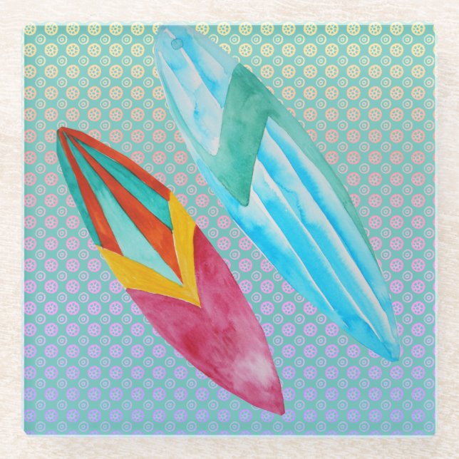 Watercolor Surfboards  Glass Coaster (Front)