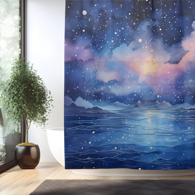 Watercolor Surreal Celestial Seascape Shower Curtain (Creator Uploaded)