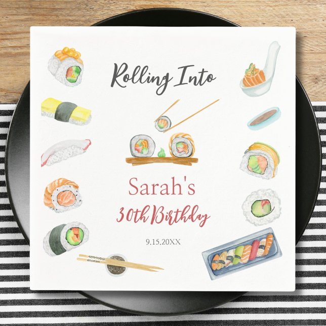 Watercolor Sushi and Sashimi Any Age Birthday Napkin (Creator Uploaded)