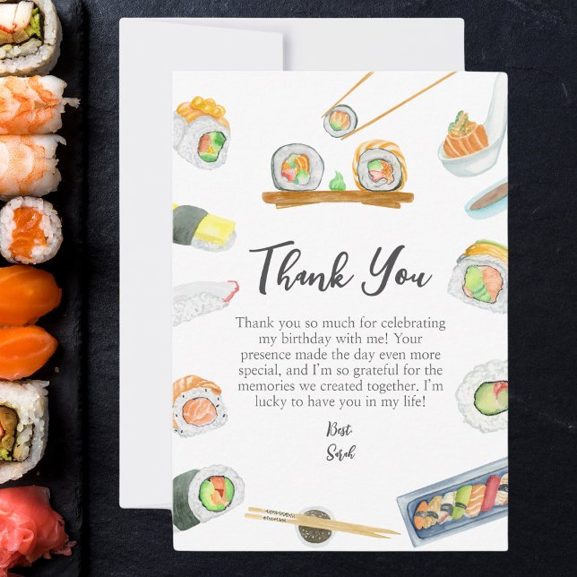 Watercolor Sushi and Sashimi Birthday Thank You (Creator Uploaded)