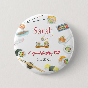 Watercolor Sushi and Sashimi Birthday White 6 Cm Round Badge