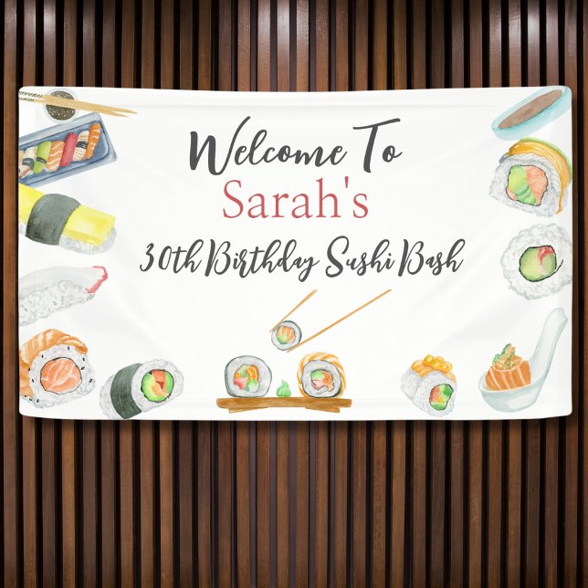 Watercolor Sushi and Sashimi Welcome Birthday Banner (Creator Uploaded)