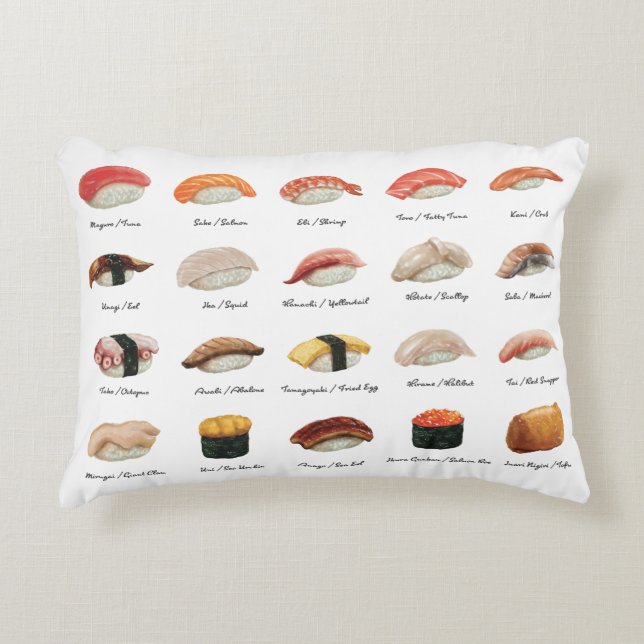 Watercolor Sushi Chart  Decorative Cushion (Front)