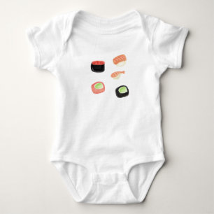 Watercolor Sushi Cucumber Rolls Baby Bodysuit