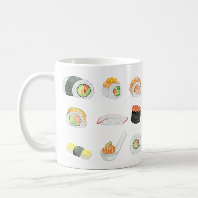 Watercolor Sushi Rolls Coffee Mug (Left)