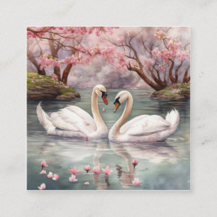 Watercolor Swan Couple Square Business Card