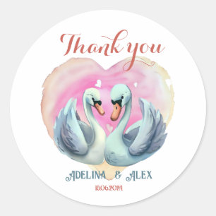 Watercolor Swan Couple Thank You Wedding Favour  Classic Round Sticker