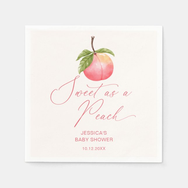 Watercolor Sweet as a Peach Baby Shower Napkin (Front)