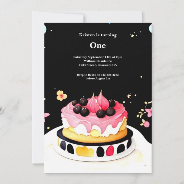 Watercolor Sweet Cake 1st Birthday Invitation (Front)
