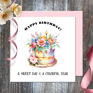 Watercolor Sweet Cake Happy Birthday  Card