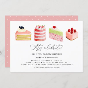 Watercolor Sweet Cakes Tea Party Brunch Invitation