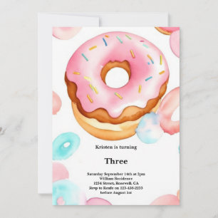Watercolor Sweet Doughnut Birthday Invitation