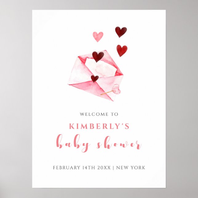 Watercolor  Sweet Heart Letter Welcome Baby Shower Poster (Front)