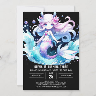Watercolor Sweet Mermaid Birthday Invitation