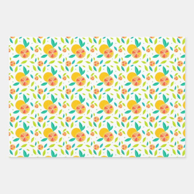 Watercolor Sweet Oranges Pattern Wrapping Paper Sheet (Front)