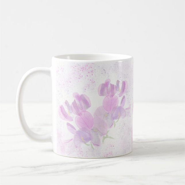 WATERCOLOR SWEET PEAS COFFEE MUG (Left)