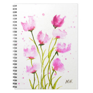 Watercolor Sweet peas Floral Pink Girly Botanical Notebook