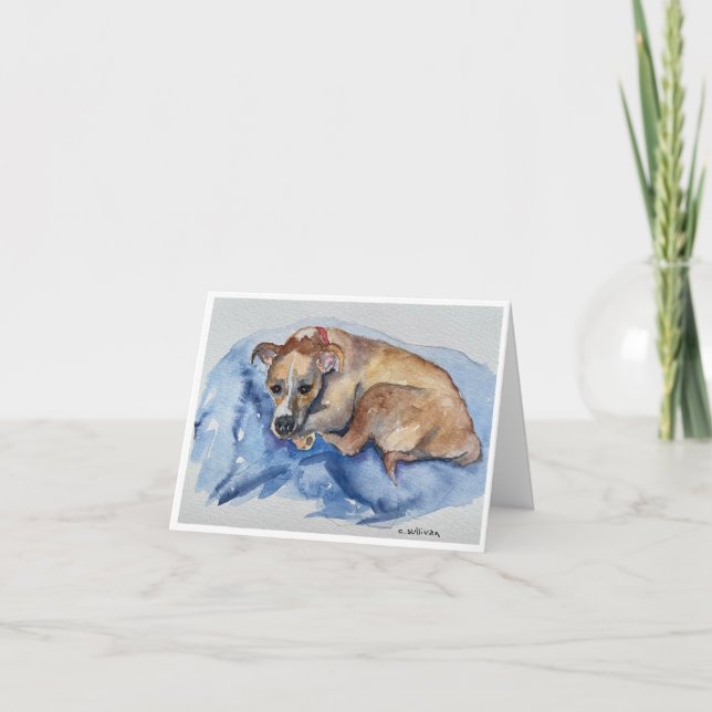 watercolor-sweet rescue pup Folded Thank You Card (Front)
