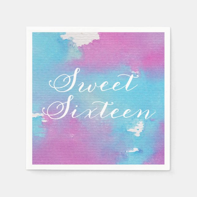 Watercolor Sweet Sixteen Paper Napkins (Front)