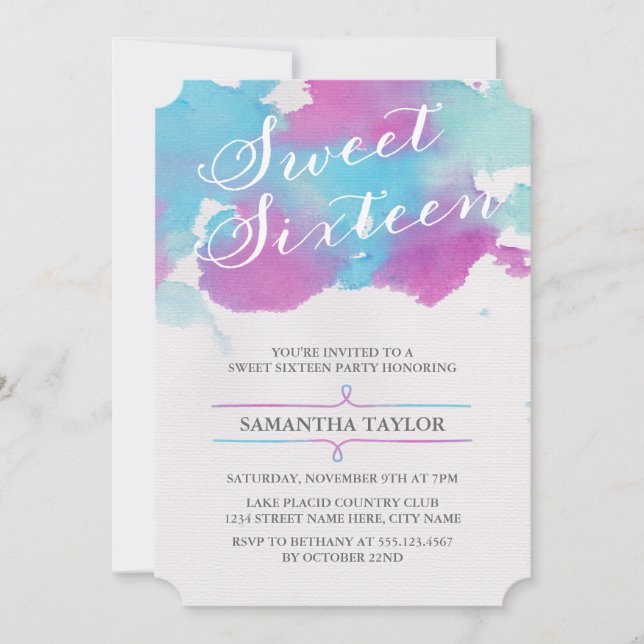 Watercolor Sweet Sixteen Party Invite (Front)