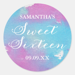 Watercolor Sweet Sixteen Personalised Stickers