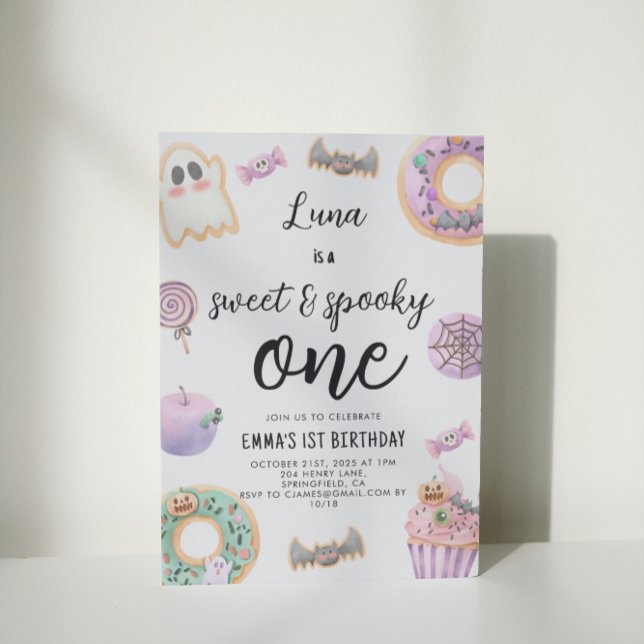 Watercolor Sweet & Spooky One First Birthday  Invitation (Creator Uploaded)