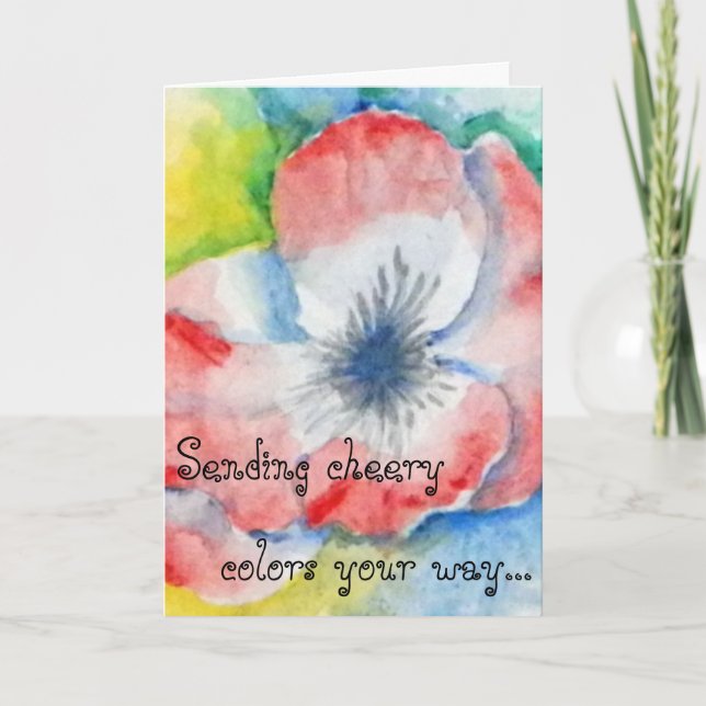 Watercolor Sweetpea Flower Art Get Well Card (Front)